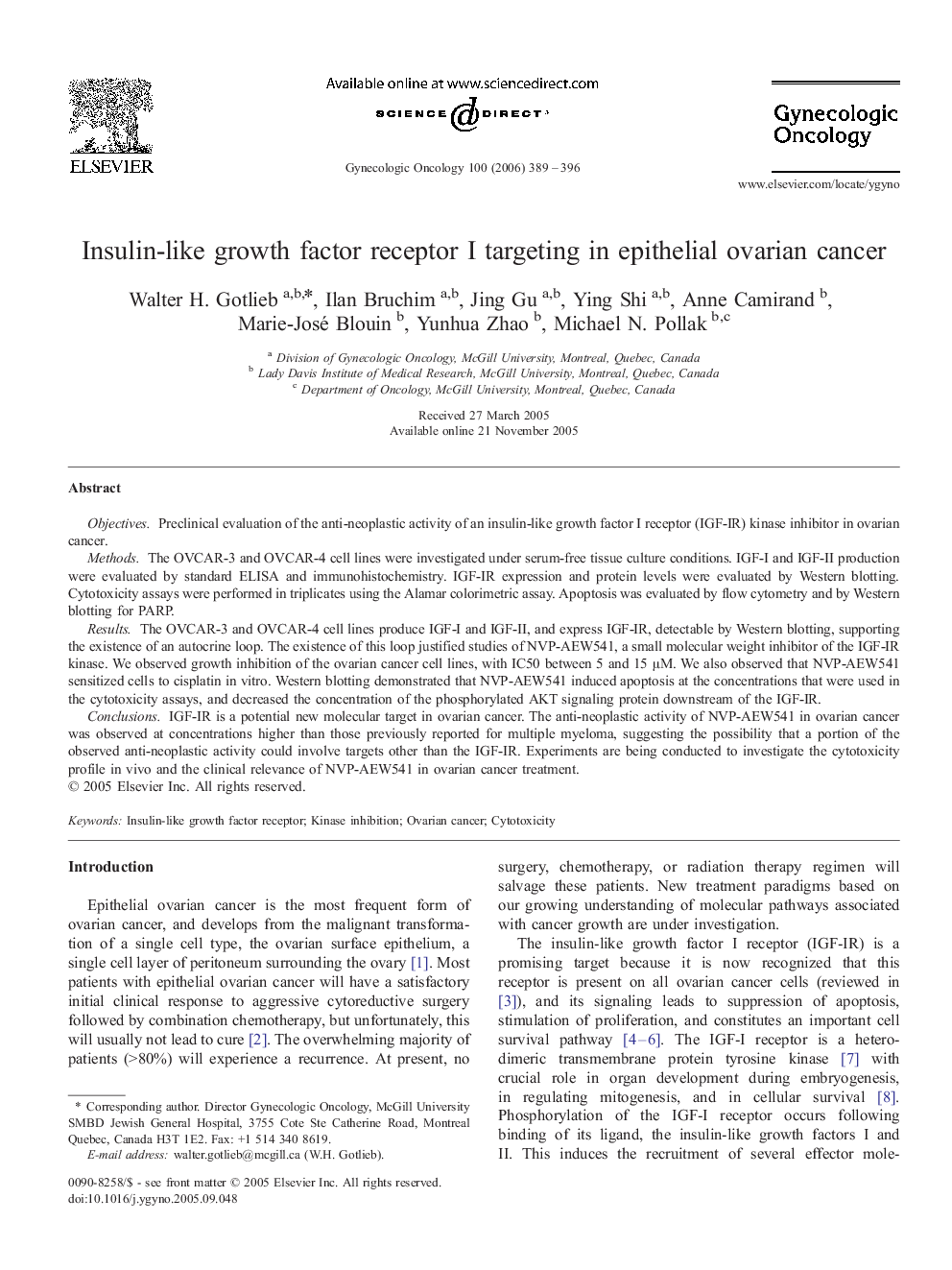 Insulin-like growth factor receptor I targeting in epithelial ovarian cancer