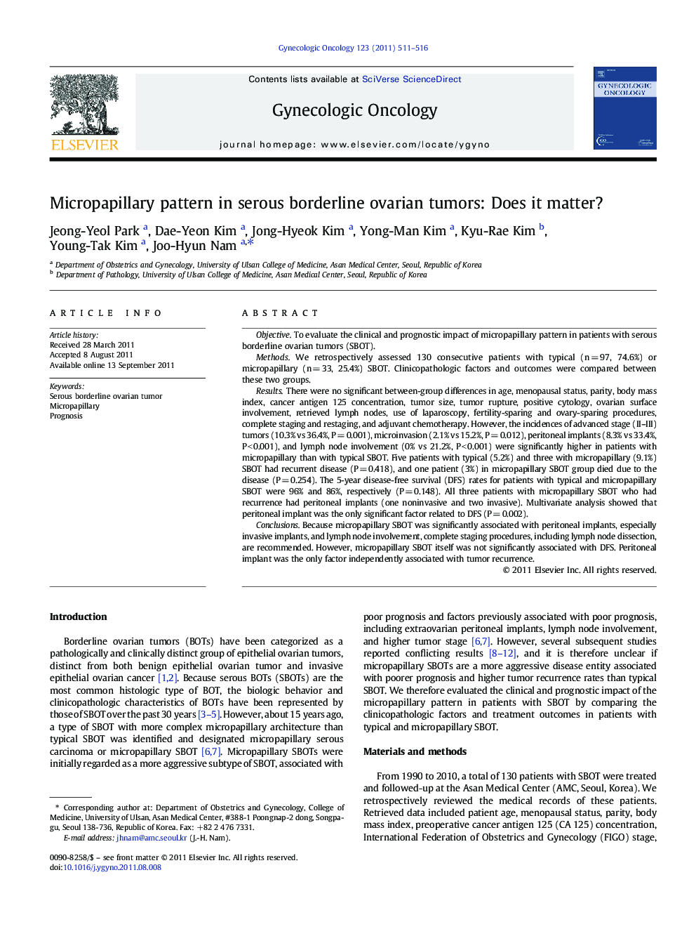 Micropapillary pattern in serous borderline ovarian tumors: Does it matter?