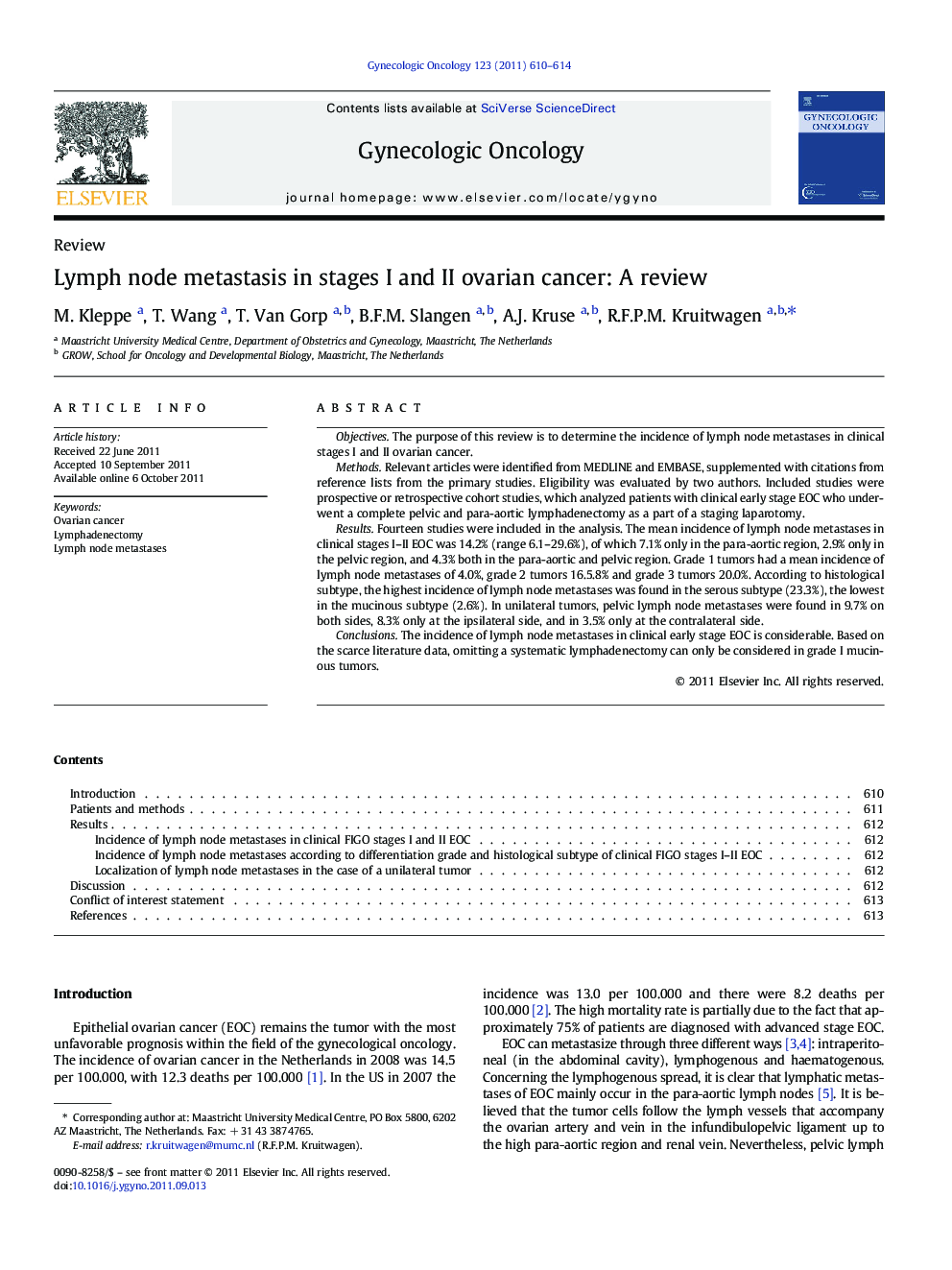 Lymph node metastasis in stages I and II ovarian cancer: A review