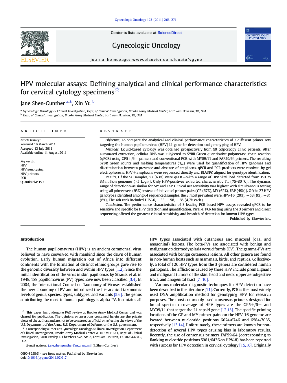 HPV molecular assays: Defining analytical and clinical performance characteristics for cervical cytology specimens 