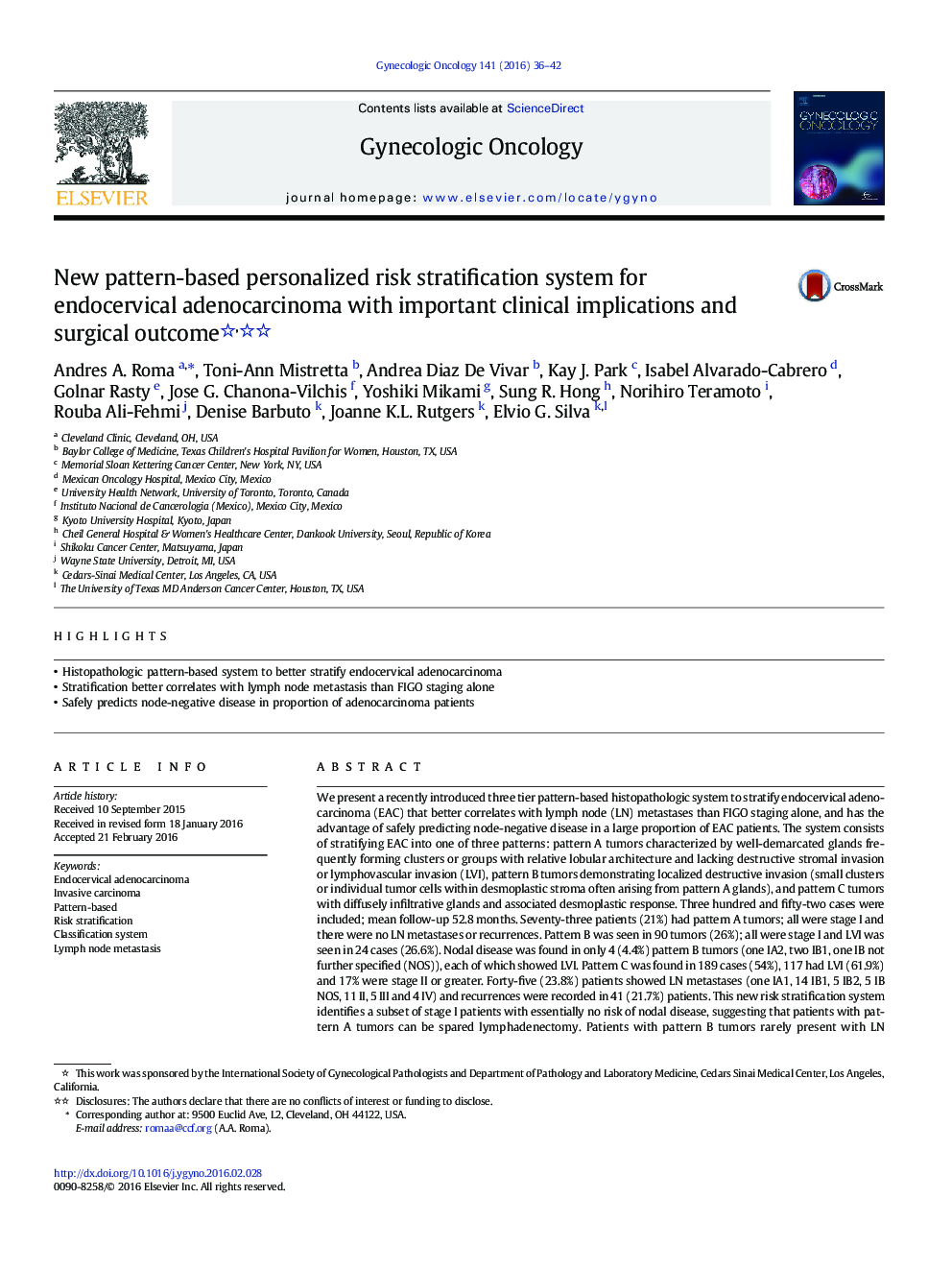 New pattern-based personalized risk stratification system for endocervical adenocarcinoma with important clinical implications and surgical outcome 