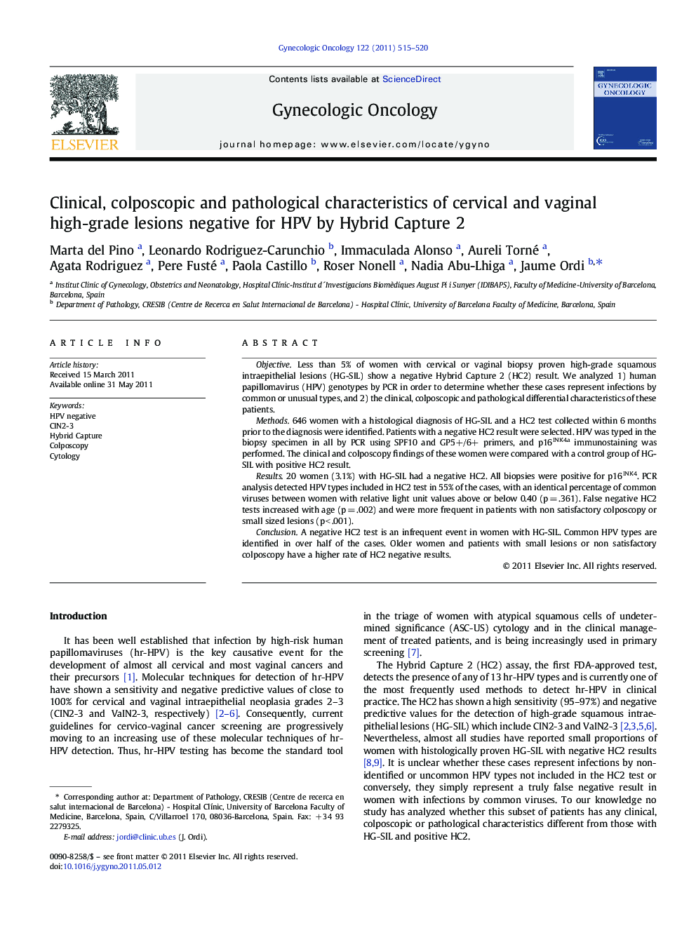 Clinical, colposcopic and pathological characteristics of cervical and vaginal high-grade lesions negative for HPV by Hybrid Capture 2