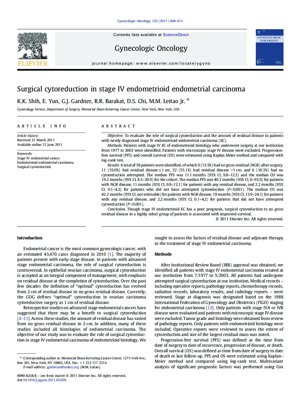 Surgical cytoreduction in stage IV endometrioid endometrial carcinoma