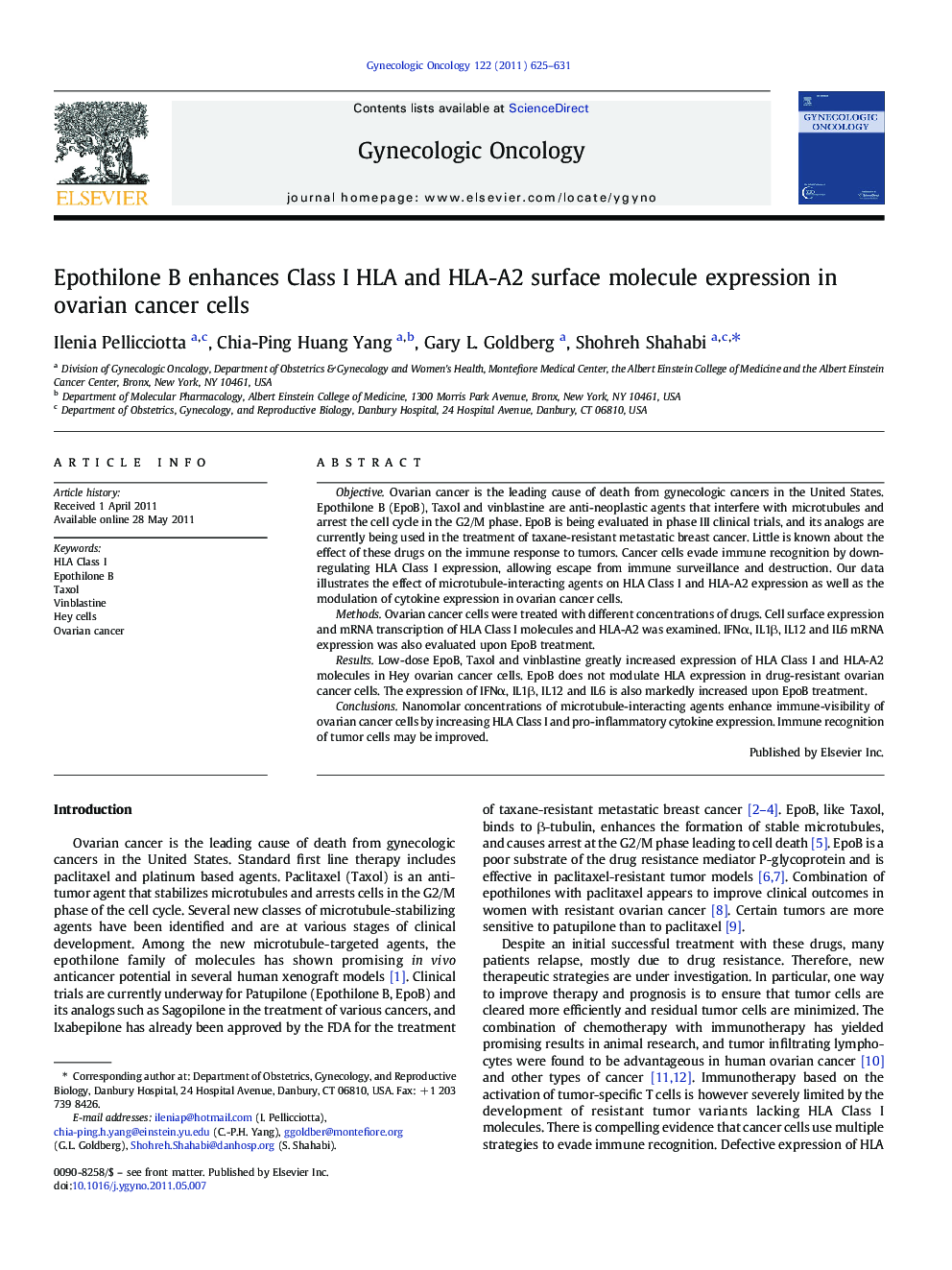 Epothilone B enhances Class I HLA and HLA-A2 surface molecule expression in ovarian cancer cells