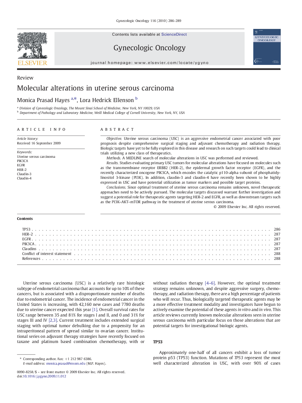 Molecular alterations in uterine serous carcinoma