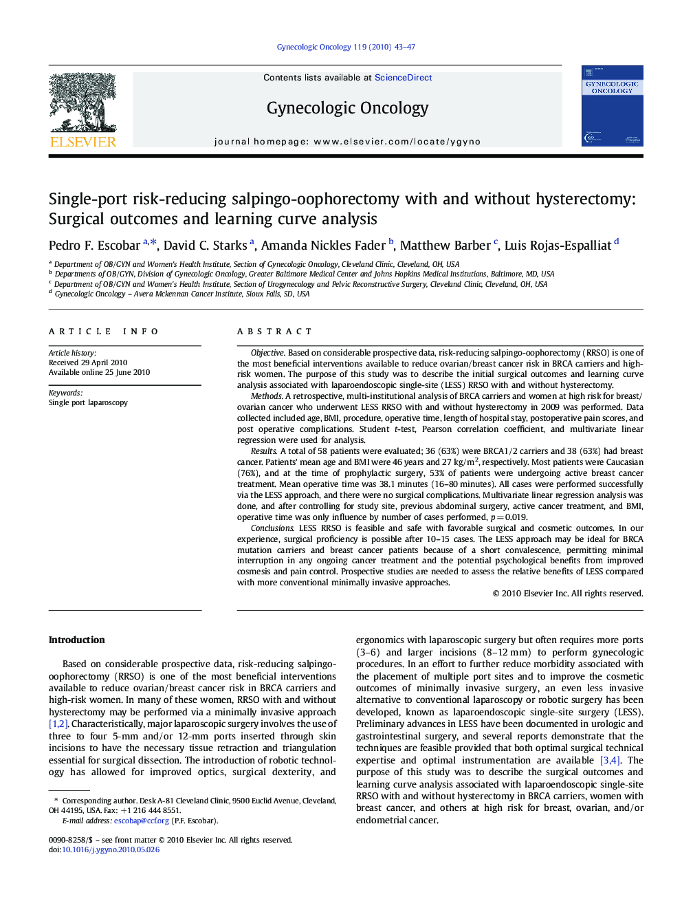 Single-port risk-reducing salpingo-oophorectomy with and without hysterectomy: Surgical outcomes and learning curve analysis