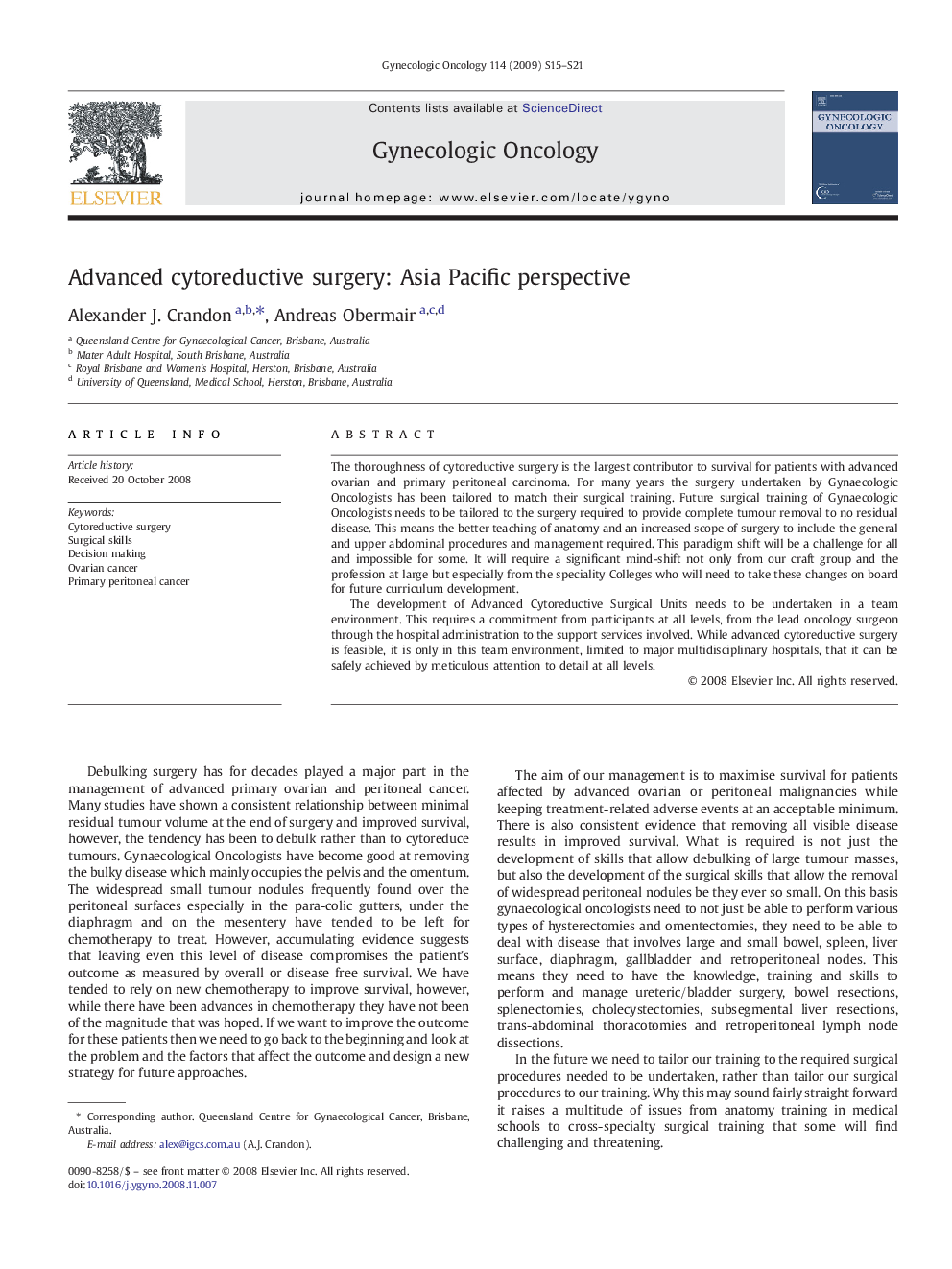 Advanced cytoreductive surgery: Asia Pacific perspective