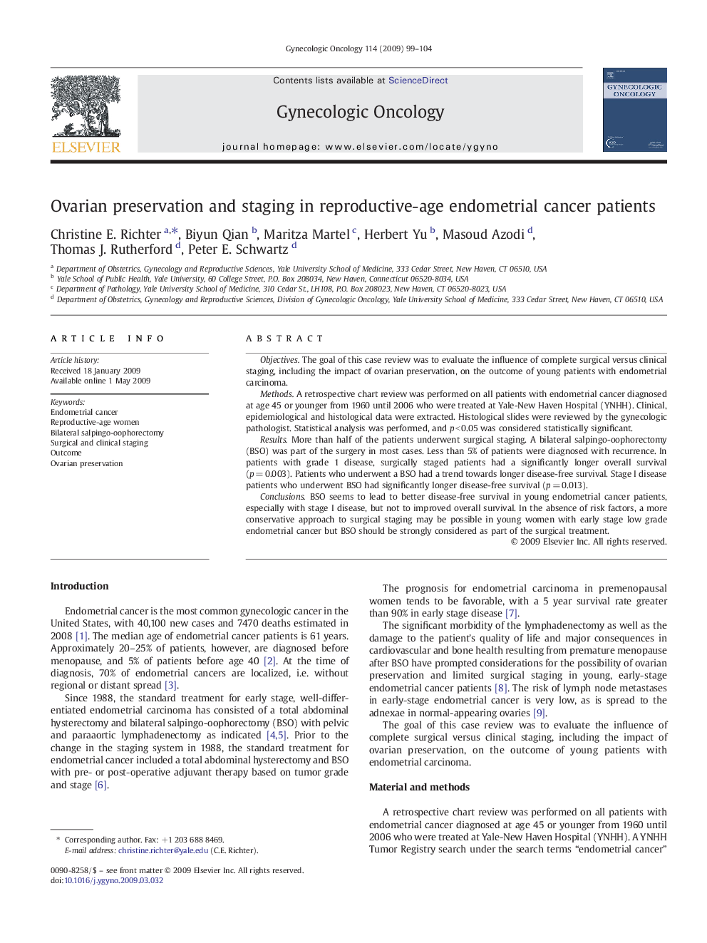 Ovarian preservation and staging in reproductive-age endometrial cancer patients