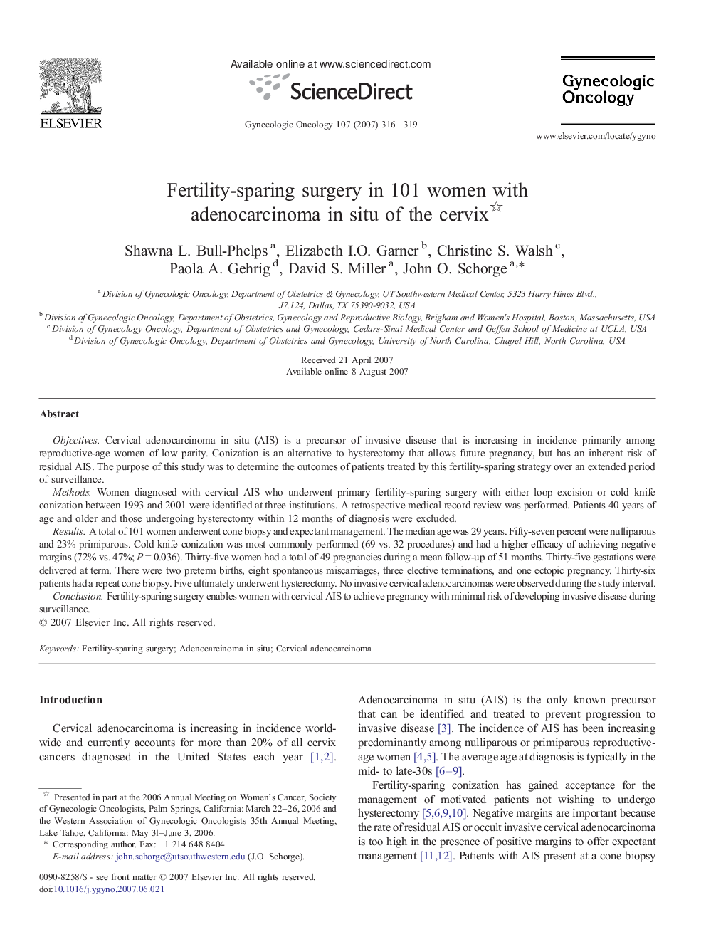 Fertility-sparing surgery in 101 women with adenocarcinoma in situ of the cervix 