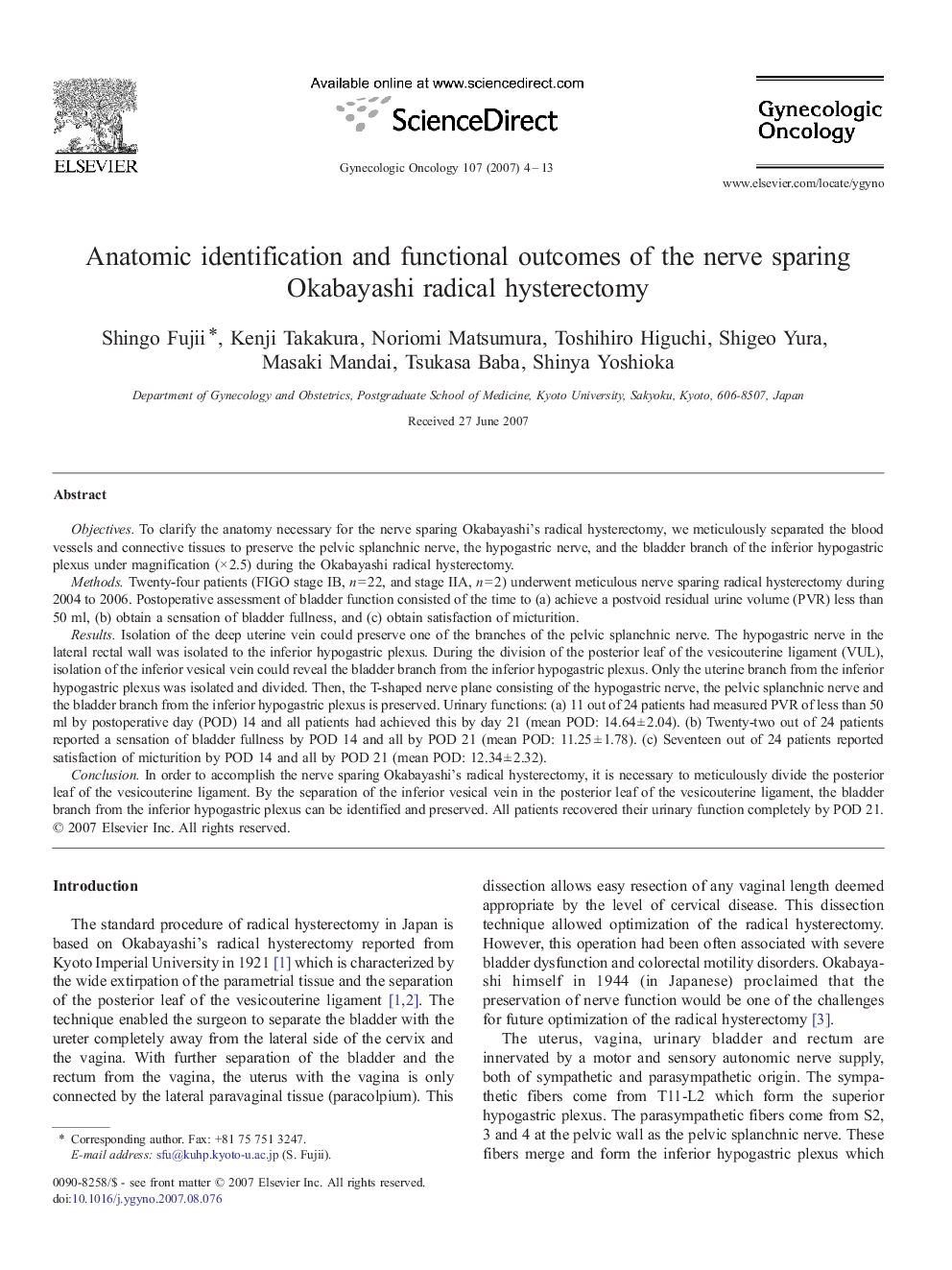 عکس صفحه اول مقاله: Anatomic identification and functional outcomes of the nerve sparing Okabayashi radical hysterectomy Anatomic identification and functional outcomes of the nerve sparing Okabayashi radical hysterectomy