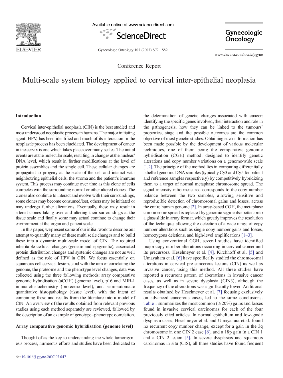Multi-scale system biology applied to cervical inter-epithelial neoplasia