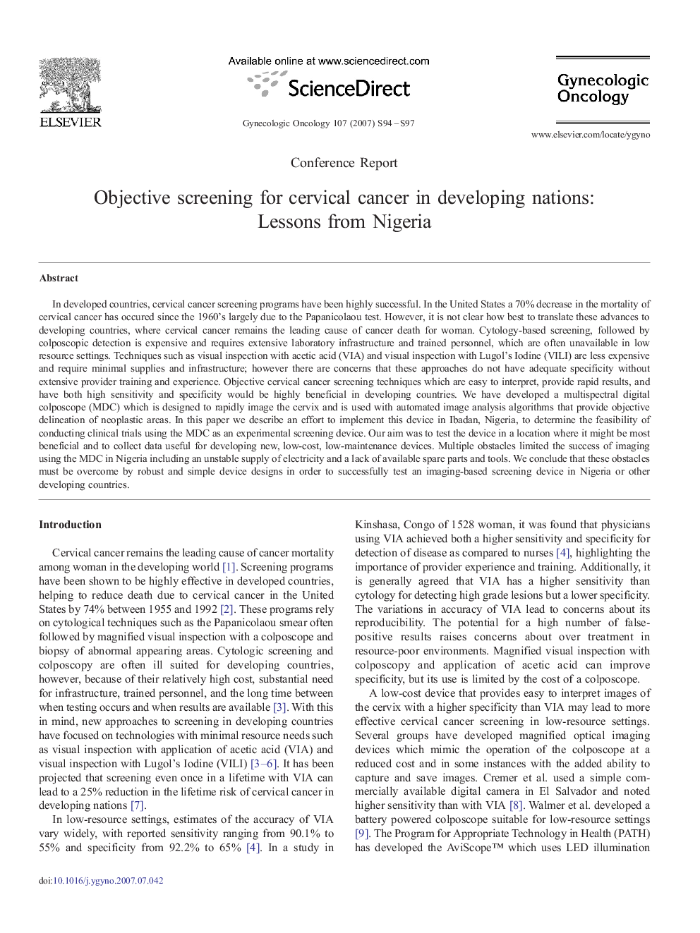 Objective screening for cervical cancer in developing nations: Lessons from Nigeria