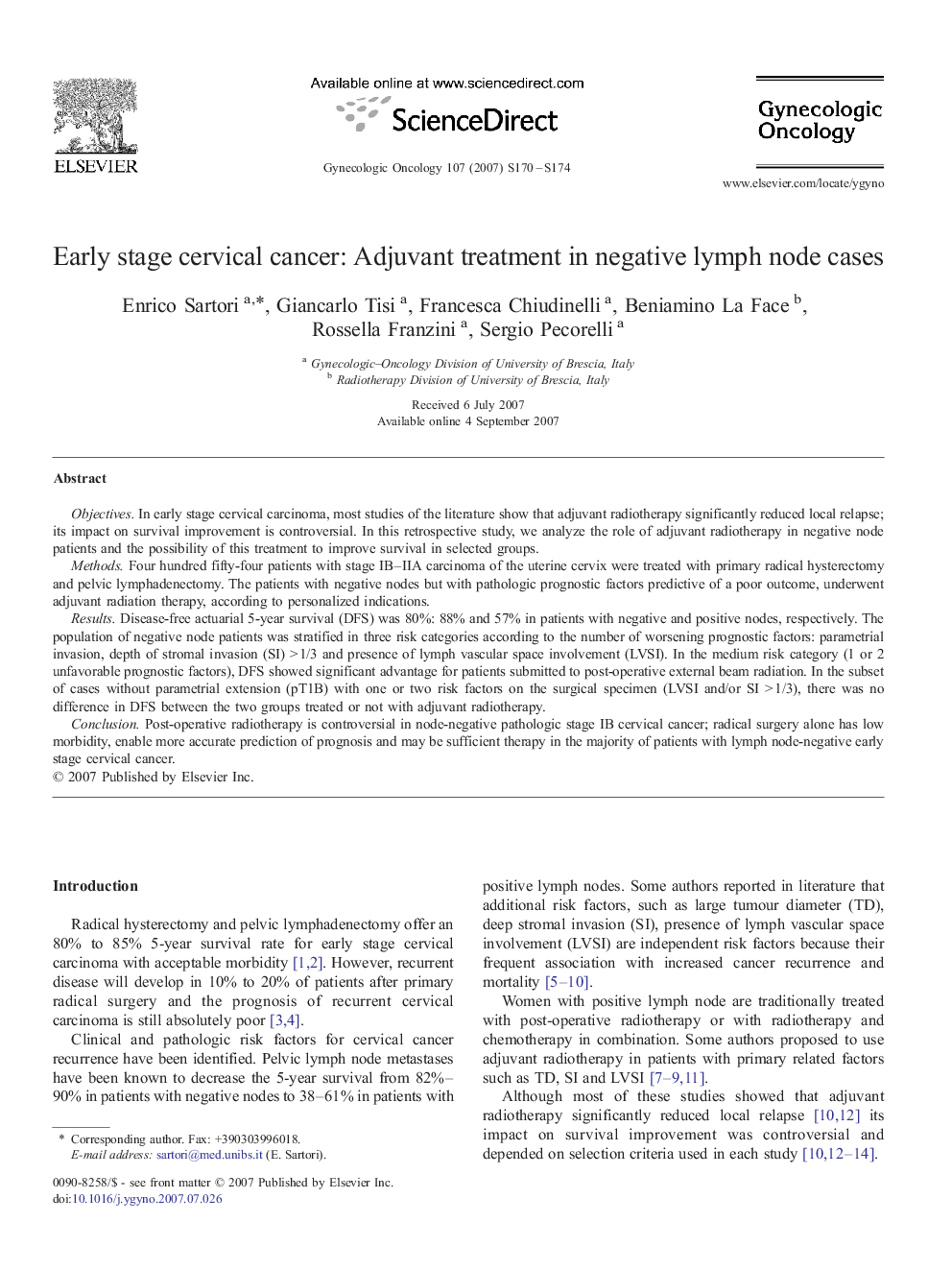 Early stage cervical cancer: Adjuvant treatment in negative lymph node cases