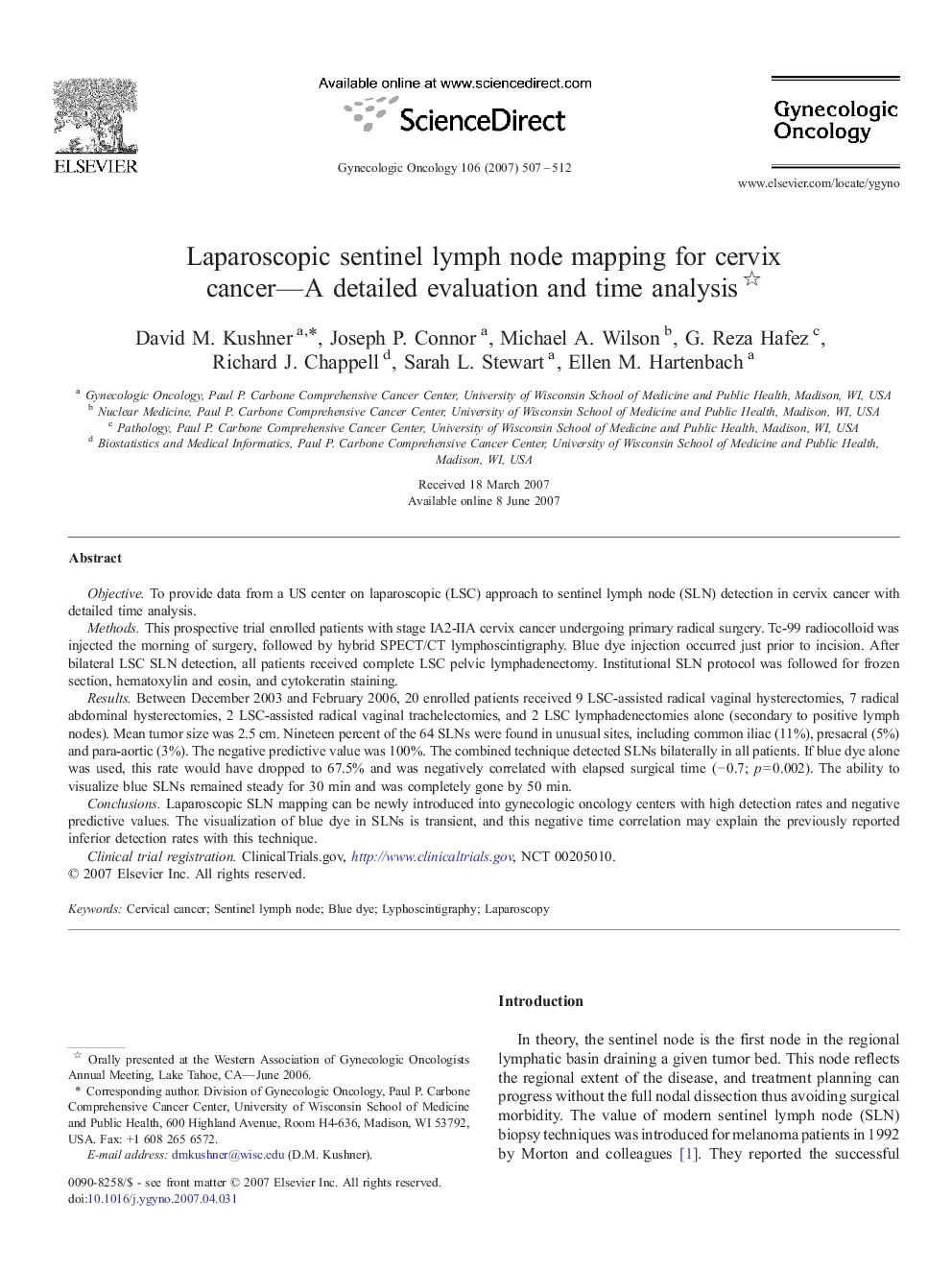 Laparoscopic sentinel lymph node mapping for cervix cancer—A detailed evaluation and time analysis 