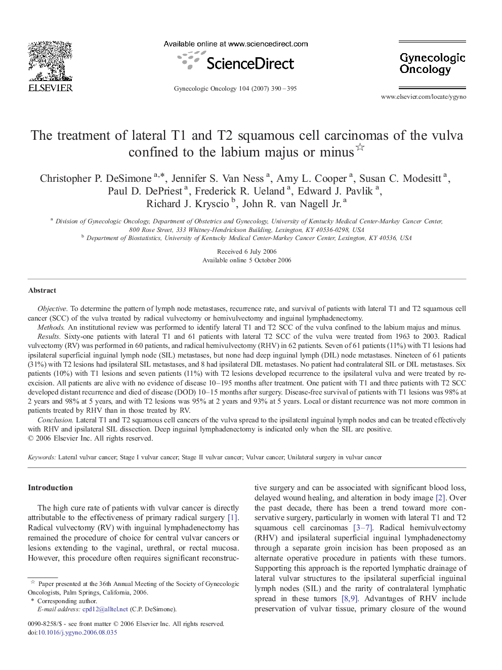The treatment of lateral T1 and T2 squamous cell carcinomas of the vulva confined to the labium majus or minus 