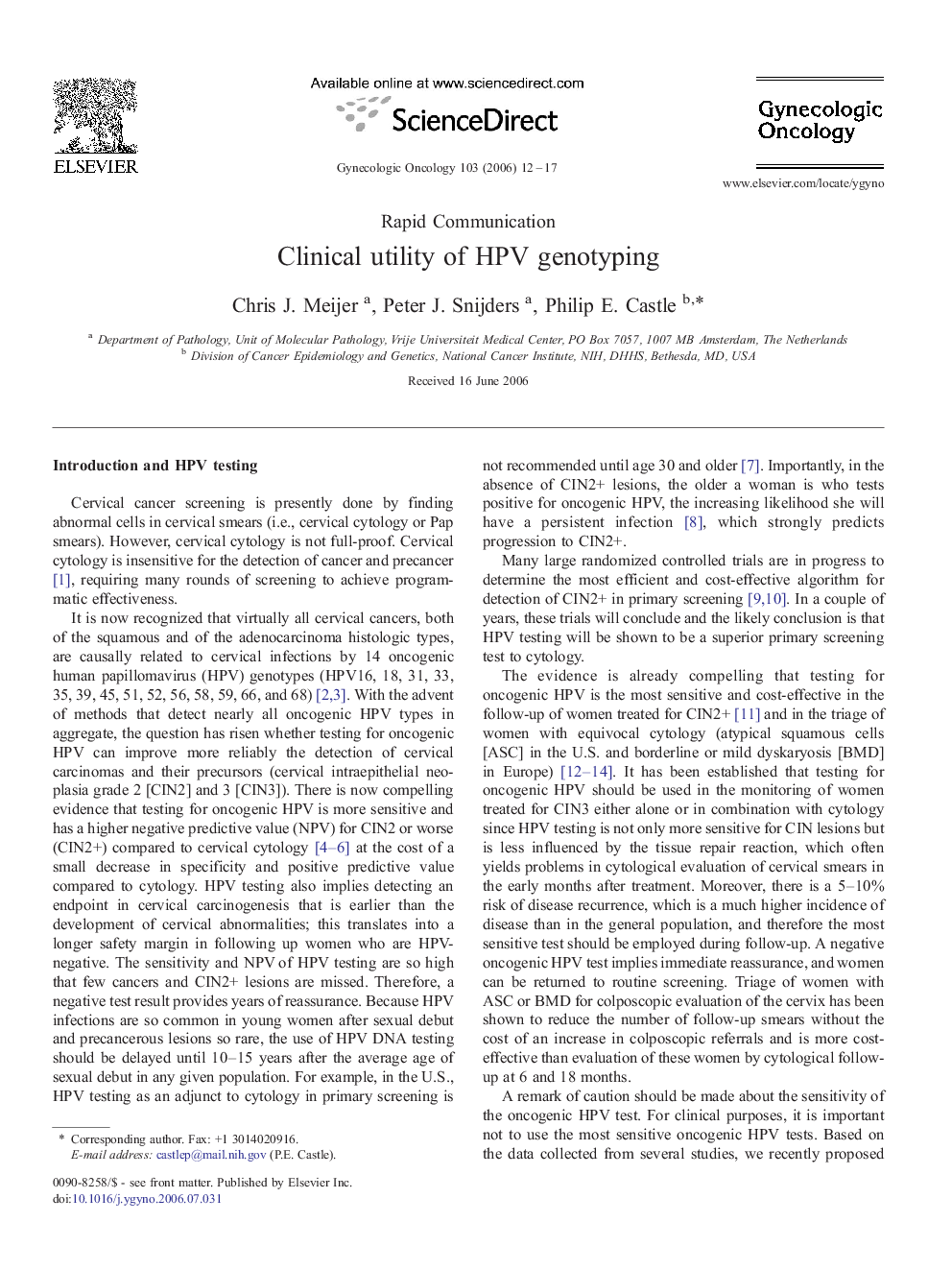 عکس صفحه اول مقاله: Clinical utility of HPV genotyping Clinical utility of HPV genotyping