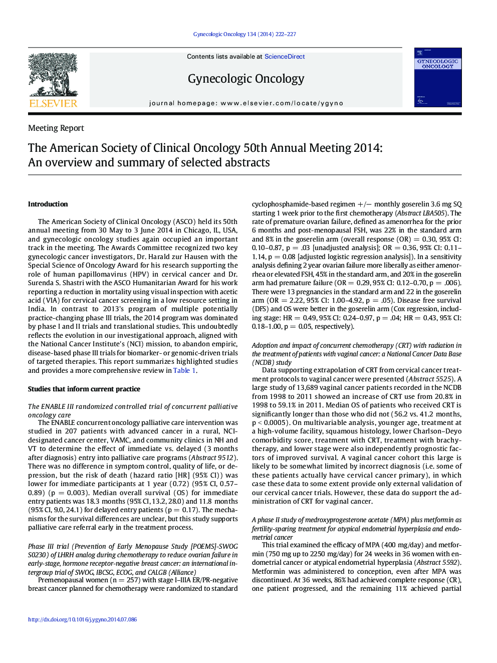 The American Society of Clinical Oncology 50th Annual Meeting 2014: An overview and summary of selected abstracts