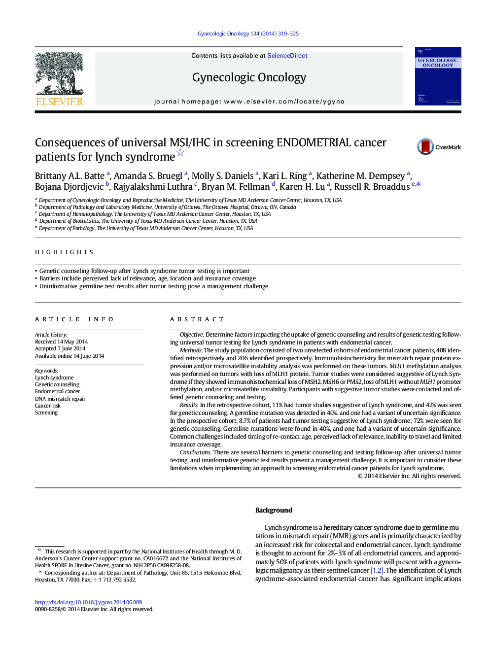 Consequences of universal MSI/IHC in screening ENDOMETRIAL cancer patients for lynch syndrome 