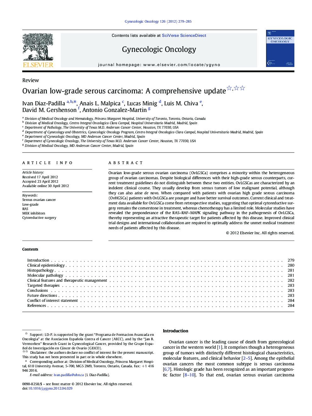 Ovarian low-grade serous carcinoma: A comprehensive update 