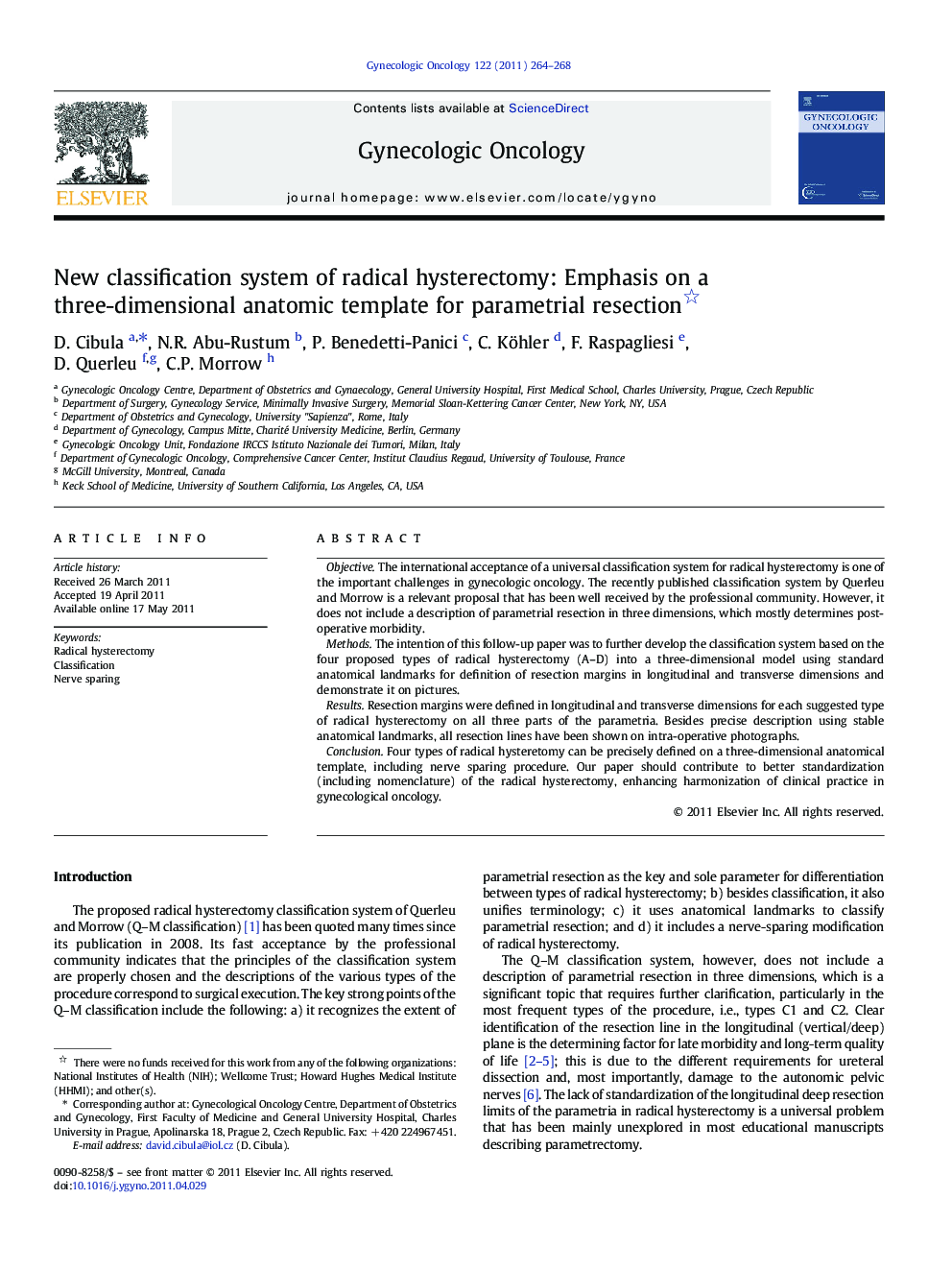 New classification system of radical hysterectomy: Emphasis on a three-dimensional anatomic template for parametrial resection 