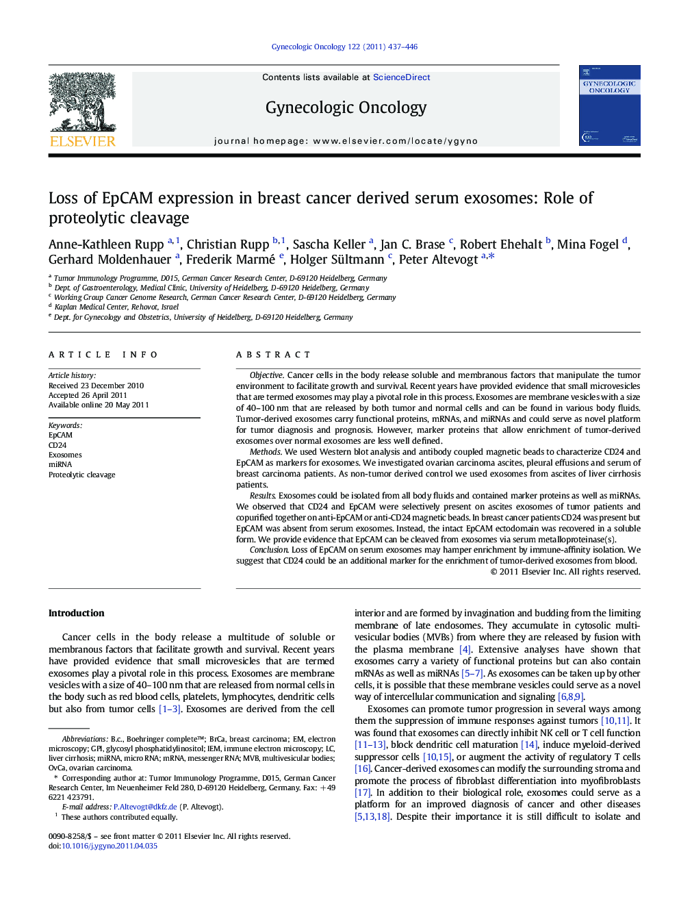 Loss of EpCAM expression in breast cancer derived serum exosomes: Role of proteolytic cleavage