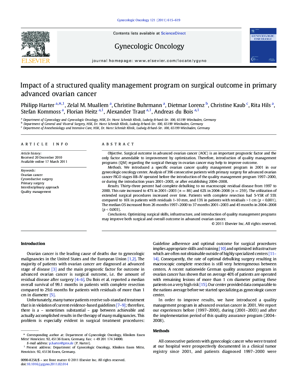 Impact of a structured quality management program on surgical outcome in primary advanced ovarian cancer