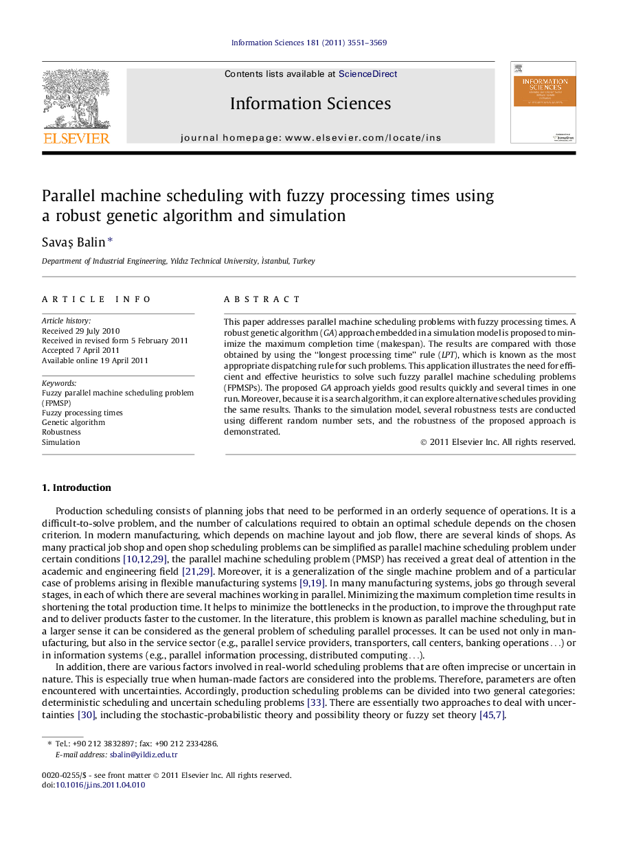 Parallel machine scheduling with fuzzy processing times using a robust genetic algorithm and simulation