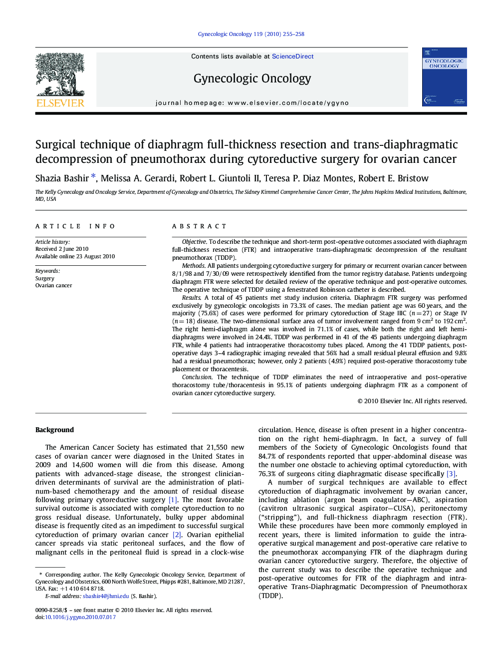 Surgical technique of diaphragm full-thickness resection and trans-diaphragmatic decompression of pneumothorax during cytoreductive surgery for ovarian cancer