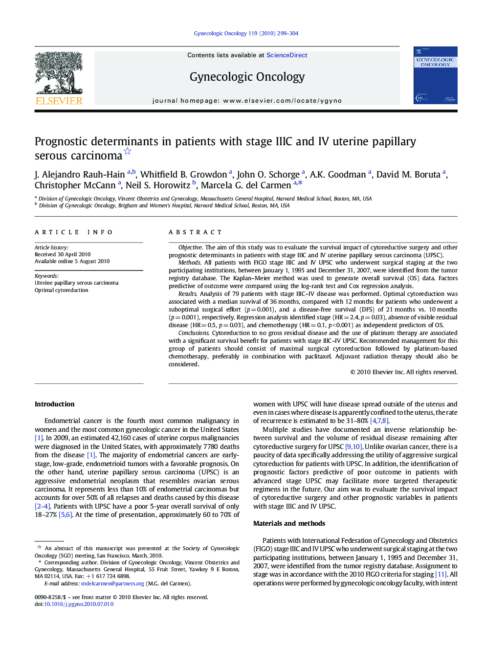 Prognostic determinants in patients with stage IIIC and IV uterine papillary serous carcinoma 