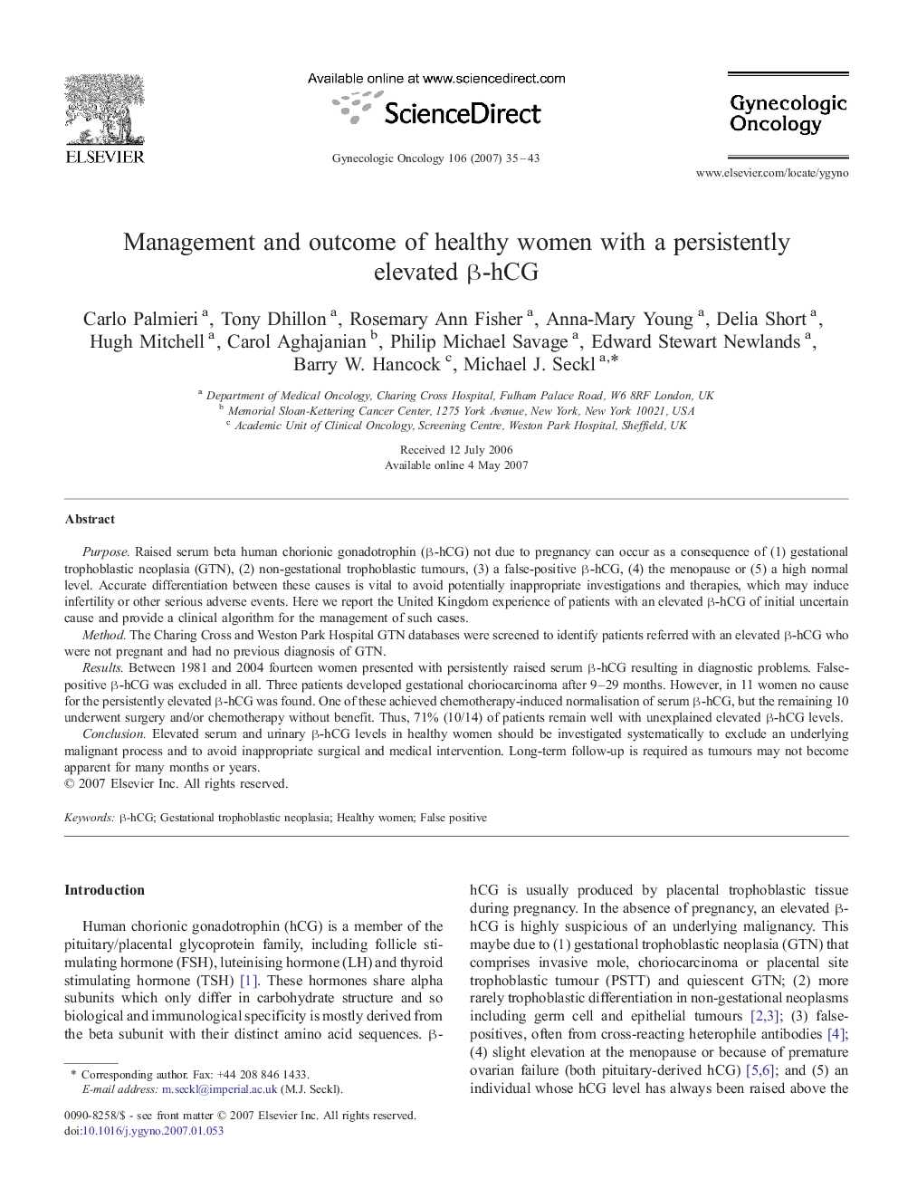 Management and outcome of healthy women with a persistently elevated β-hCG