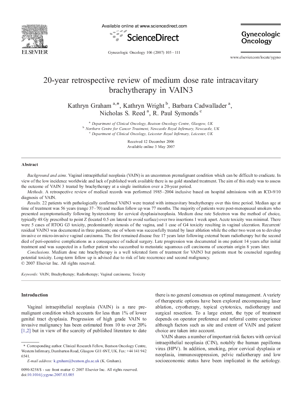 20-year retrospective review of medium dose rate intracavitary brachytherapy in VAIN3