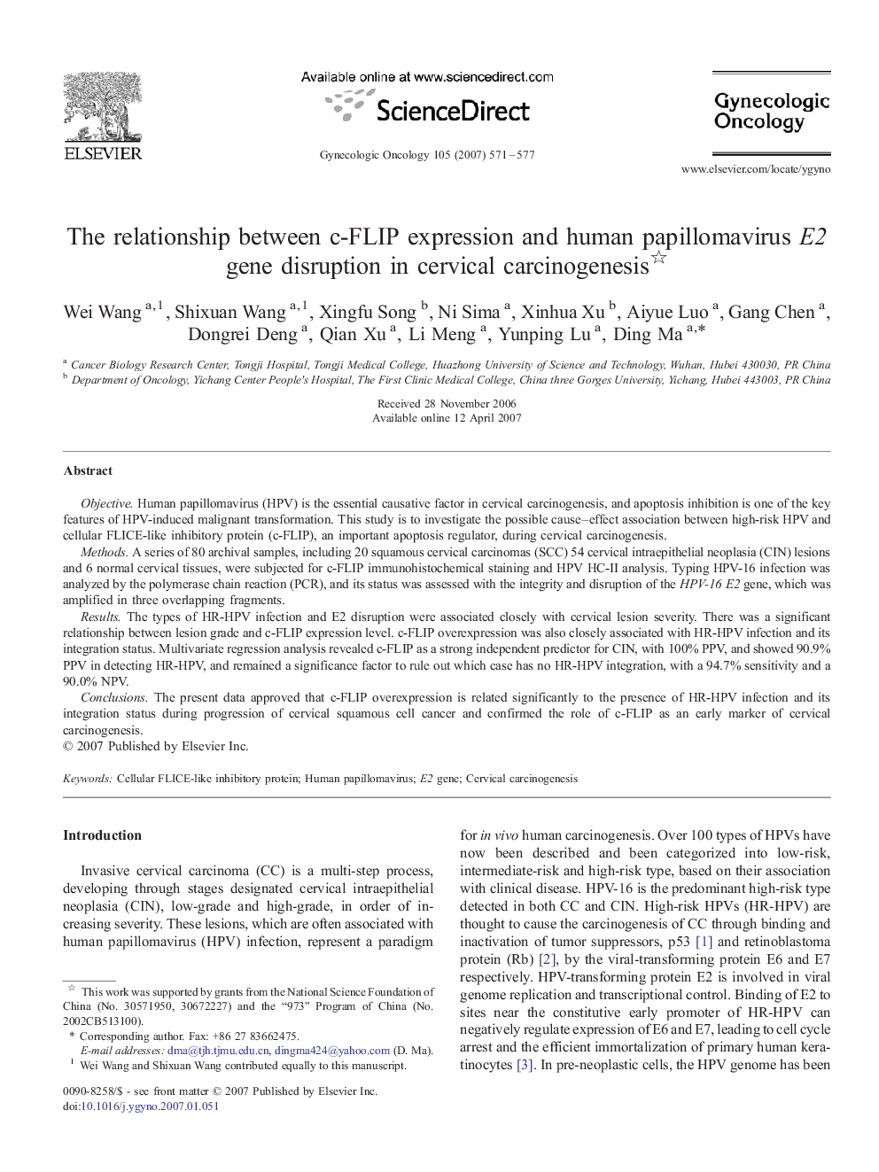 The relationship between c-FLIP expression and human papillomavirus E2 gene disruption in cervical carcinogenesis 