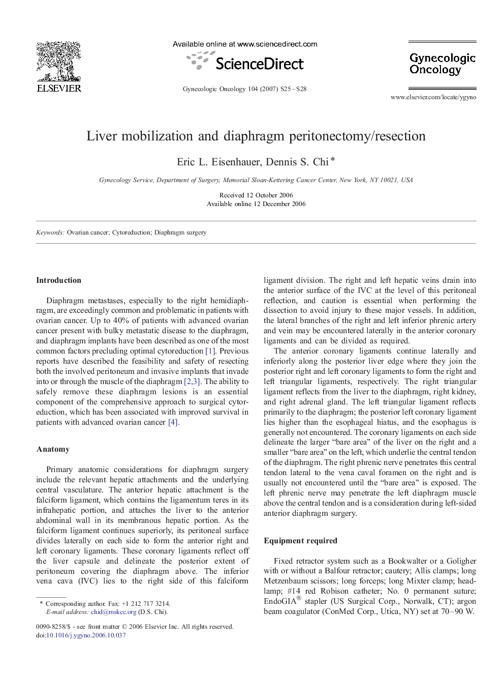 Liver mobilization and diaphragm peritonectomy/resection