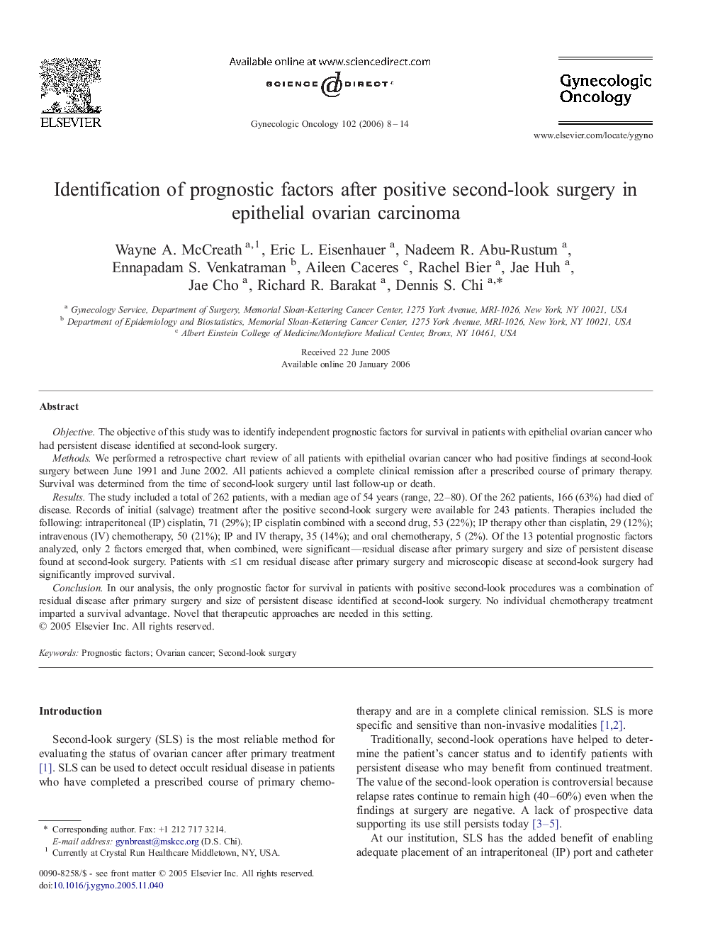 Identification of prognostic factors after positive second-look surgery in epithelial ovarian carcinoma