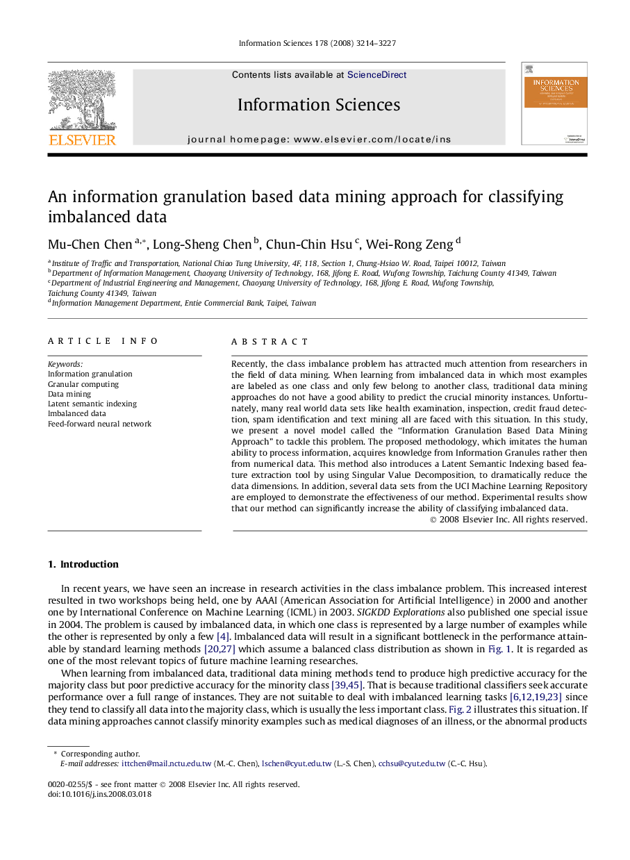 An information granulation based data mining approach for classifying imbalanced data