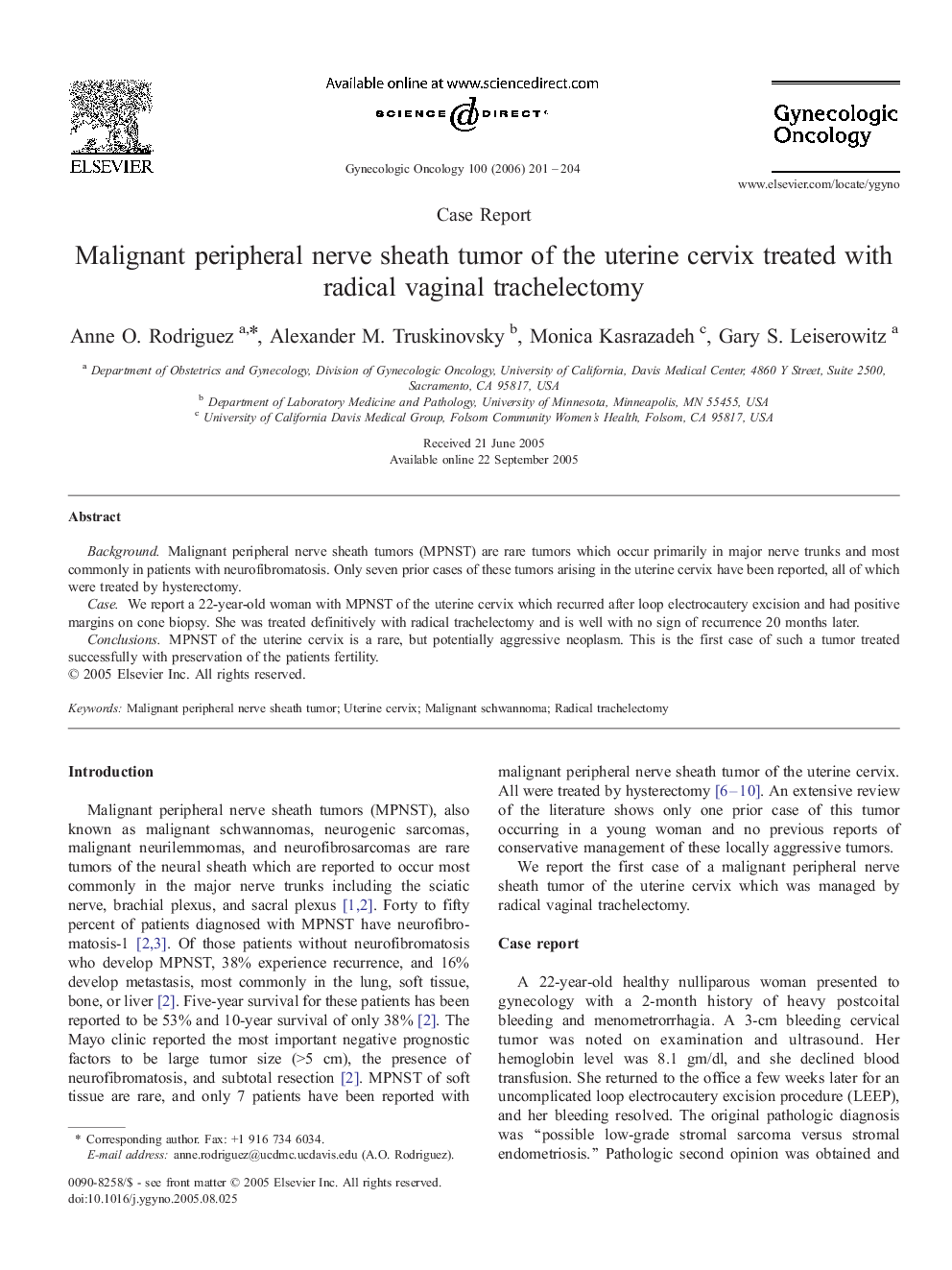 Case report: Malignant peripheral nerve sheath tumor of the uterine cervix treated with radical vaginal trachelectomy