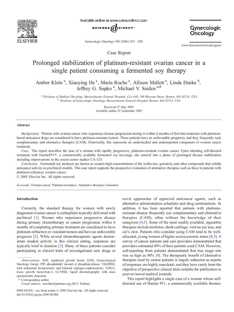 Prolonged stabilization of platinum-resistant ovarian cancer in a single patient consuming a fermented soy therapy