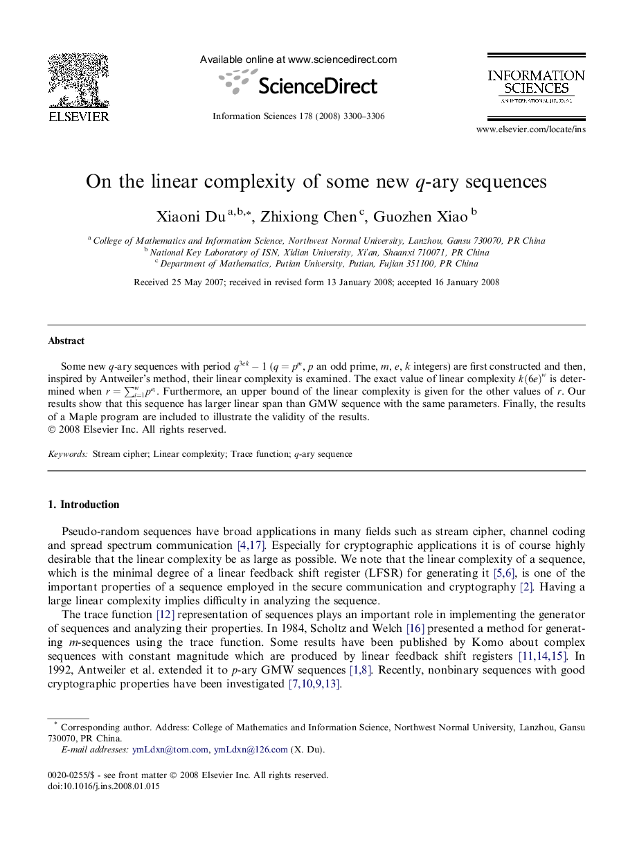 On the linear complexity of some new q-ary sequences