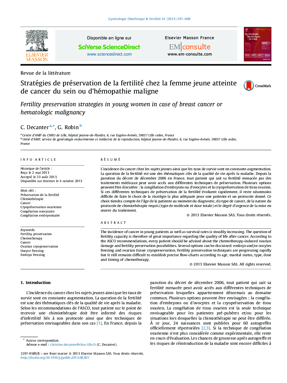 Stratégies de préservation de la fertilité chez la femme jeune atteinte de cancer du sein ou d’hémopathie maligne