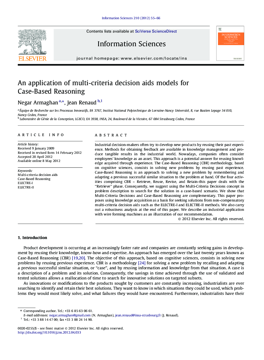 An application of multi-criteria decision aids models for Case-Based Reasoning