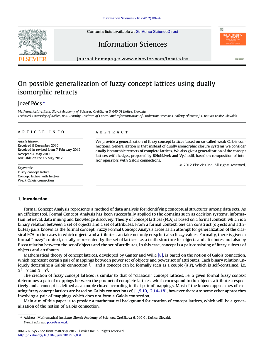 On possible generalization of fuzzy concept lattices using dually isomorphic retracts