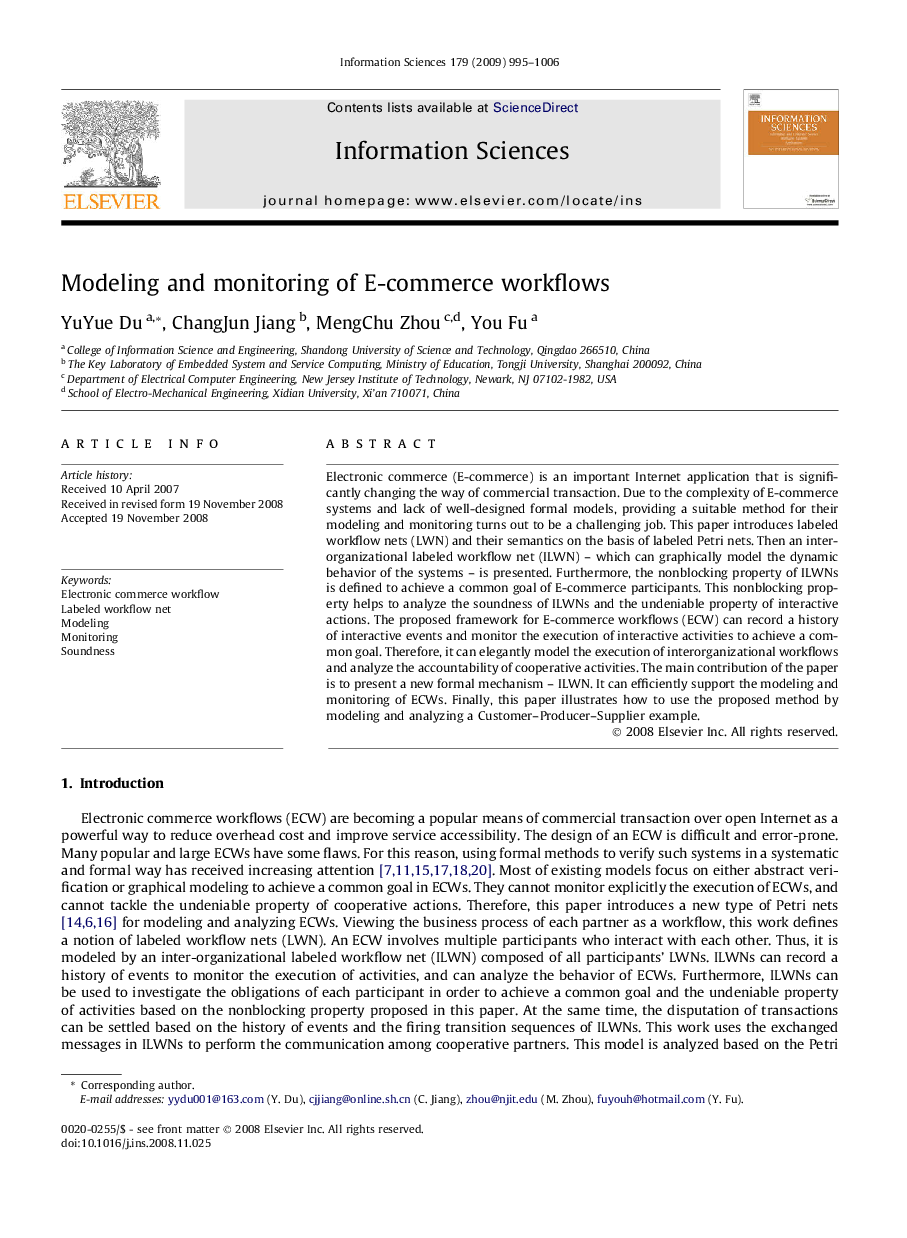 Modeling and monitoring of E-commerce workflows