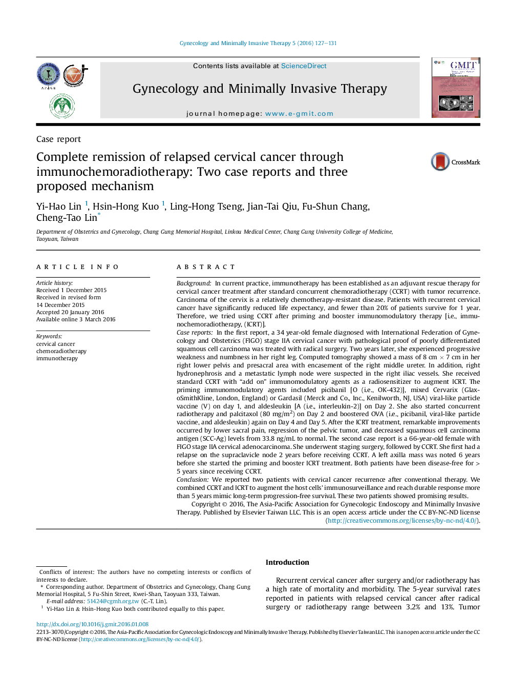 Complete remission of relapsed cervical cancer through immunochemoradiotherapy: Two case reports and three proposed mechanism 