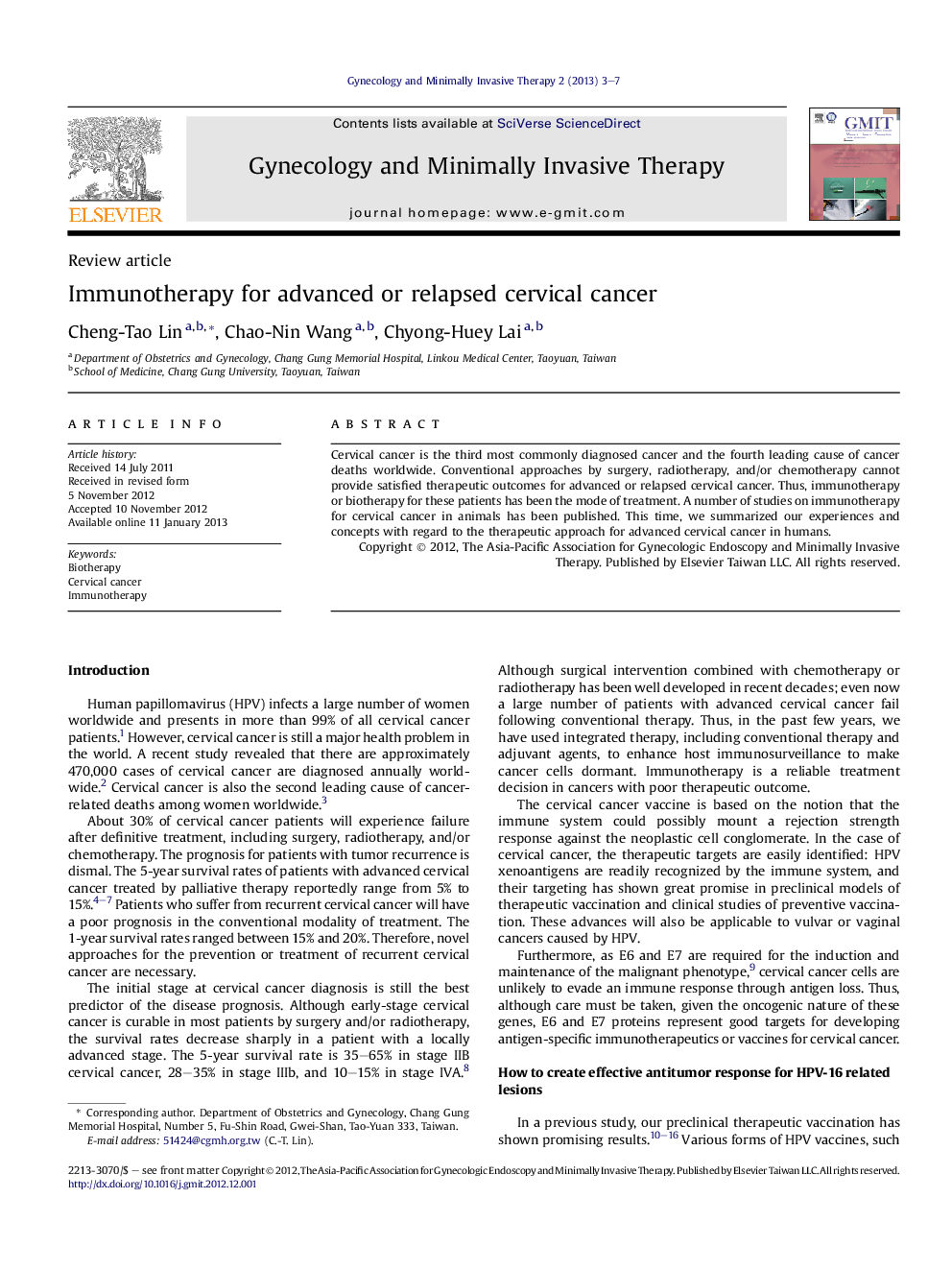 Immunotherapy for advanced or relapsed cervical cancer