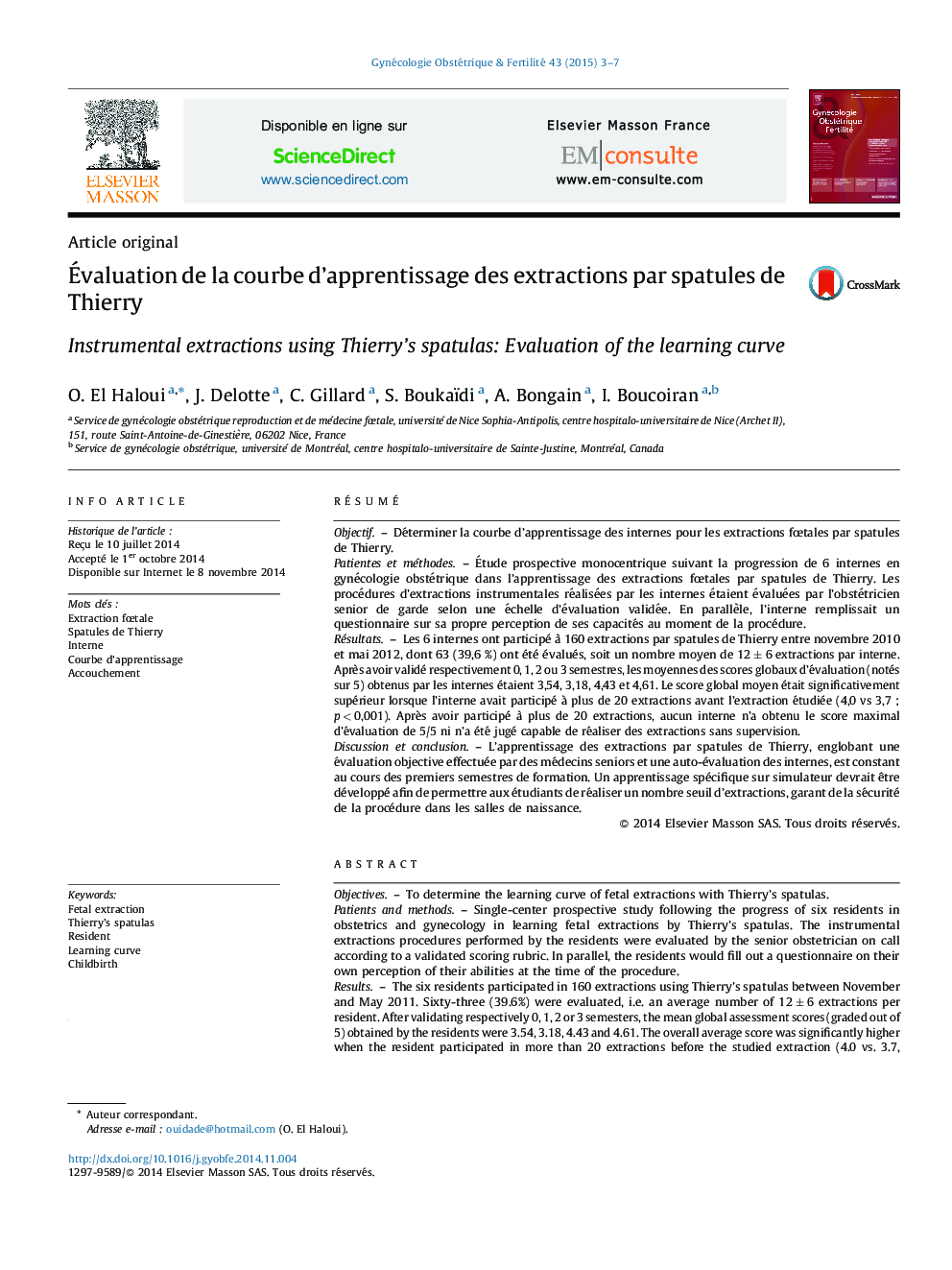 Évaluation de la courbe d’apprentissage des extractions par spatules de Thierry