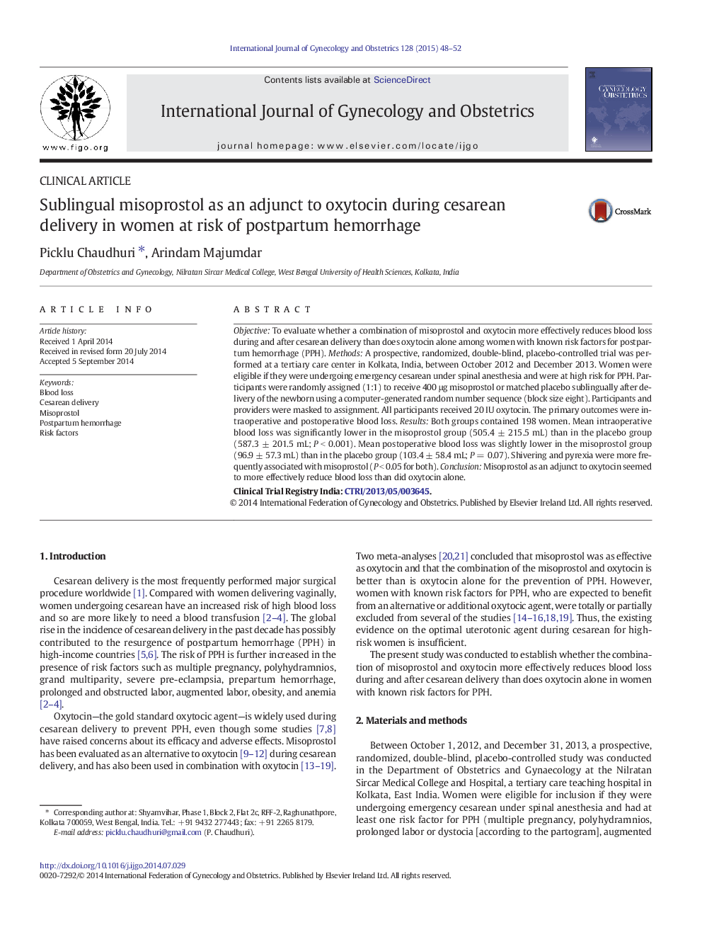 Sublingual misoprostol as an adjunct to oxytocin during cesarean delivery in women at risk of postpartum hemorrhage