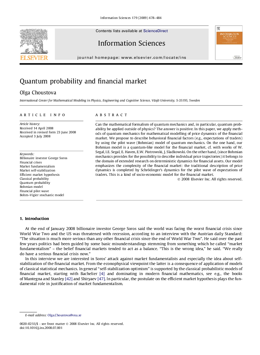 Quantum probability and financial market