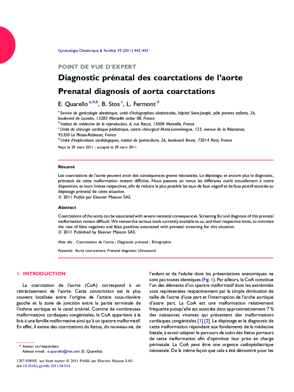 Diagnostic prénatal des coarctations de l’aorte