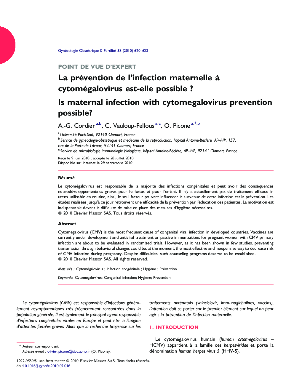 La prévention de l’infection maternelle à cytomégalovirus est-elle possible ?