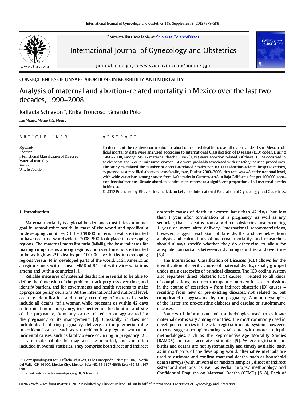 Analysis of maternal and abortion-related mortality in Mexico over the last two decades, 1990–2008